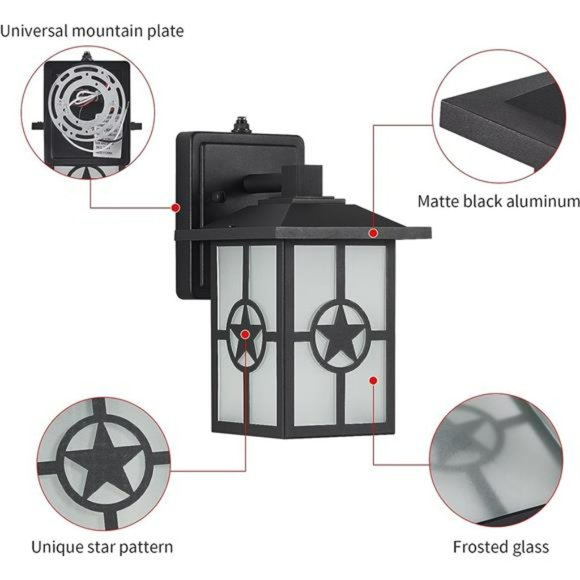 Dusk to Dawn Outdoor Porch Lights, Exterior Wall Light, Matte Black , Waterproof - Picture 7 of 7